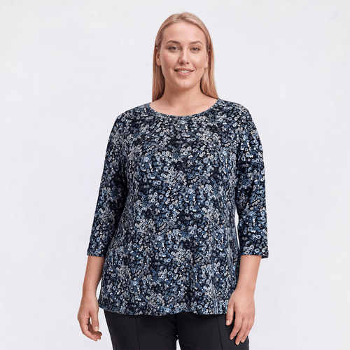 Plus Size Preswick & Moore(R) 3/4 Sleeve Ditsy Floral Tee